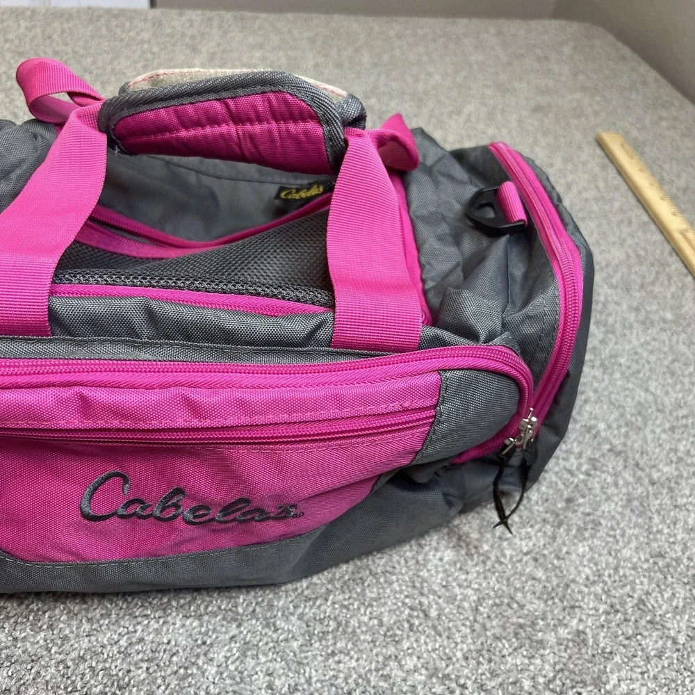 Cabela's Duffel Gym Travel Bag Gray Pink Multiple Pockets Mesh Top Carry Handles